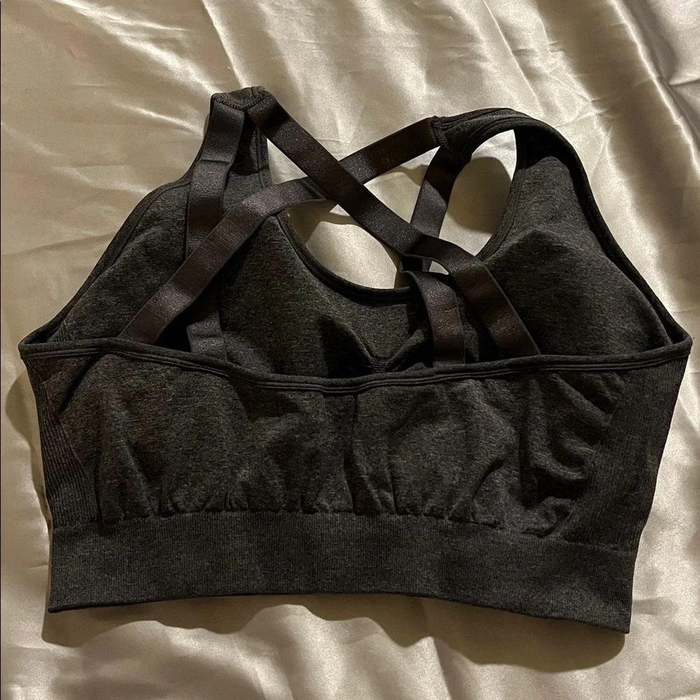 Puma Charcoal Sports Bra with Black Logo - Picture 2 of 3